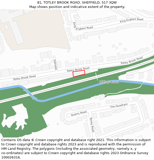 81, TOTLEY BROOK ROAD, SHEFFIELD, S17 3QW: Location map and indicative extent of plot