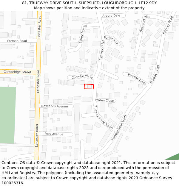 81, TRUEWAY DRIVE SOUTH, SHEPSHED, LOUGHBOROUGH, LE12 9DY: Location map and indicative extent of plot