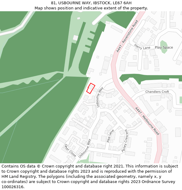 81, USBOURNE WAY, IBSTOCK, LE67 6AH: Location map and indicative extent of plot