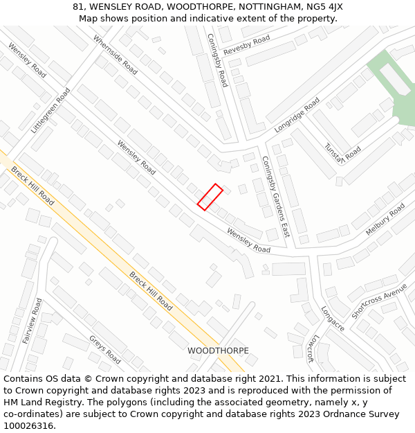 81, WENSLEY ROAD, WOODTHORPE, NOTTINGHAM, NG5 4JX: Location map and indicative extent of plot