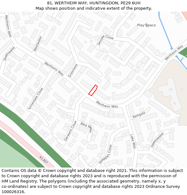 81, WERTHEIM WAY, HUNTINGDON, PE29 6UH: Location map and indicative extent of plot