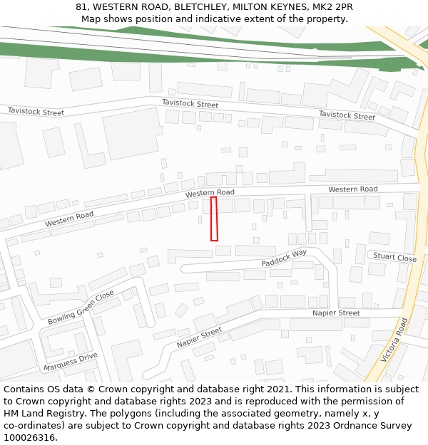 81, WESTERN ROAD, BLETCHLEY, MILTON KEYNES, MK2 2PR: Location map and indicative extent of plot