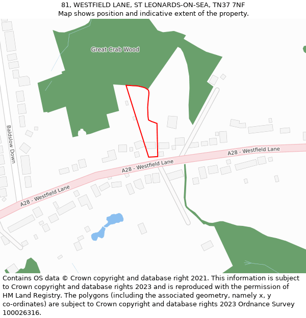 81, WESTFIELD LANE, ST LEONARDS-ON-SEA, TN37 7NF: Location map and indicative extent of plot