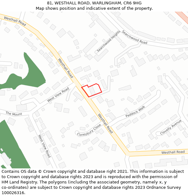 81, WESTHALL ROAD, WARLINGHAM, CR6 9HG: Location map and indicative extent of plot