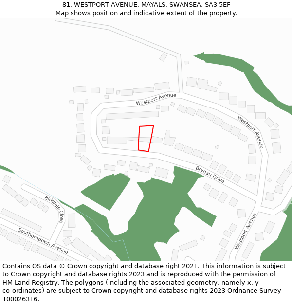 81, WESTPORT AVENUE, MAYALS, SWANSEA, SA3 5EF: Location map and indicative extent of plot