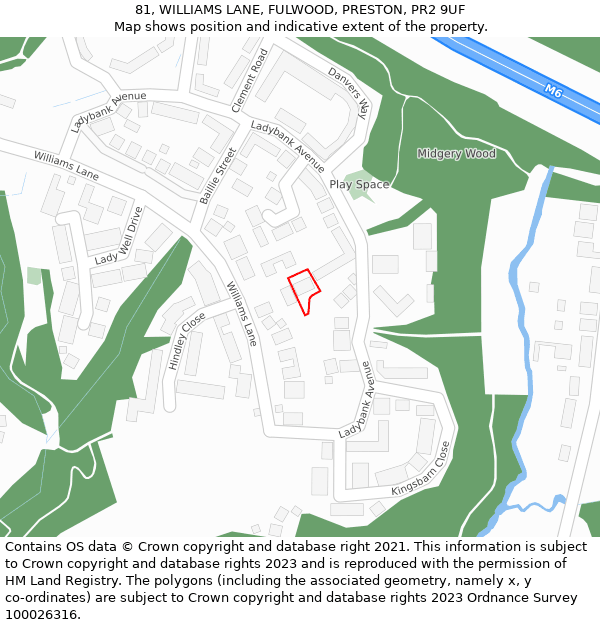 81, WILLIAMS LANE, FULWOOD, PRESTON, PR2 9UF: Location map and indicative extent of plot