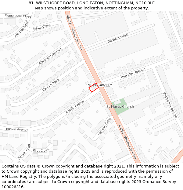 81, WILSTHORPE ROAD, LONG EATON, NOTTINGHAM, NG10 3LE: Location map and indicative extent of plot