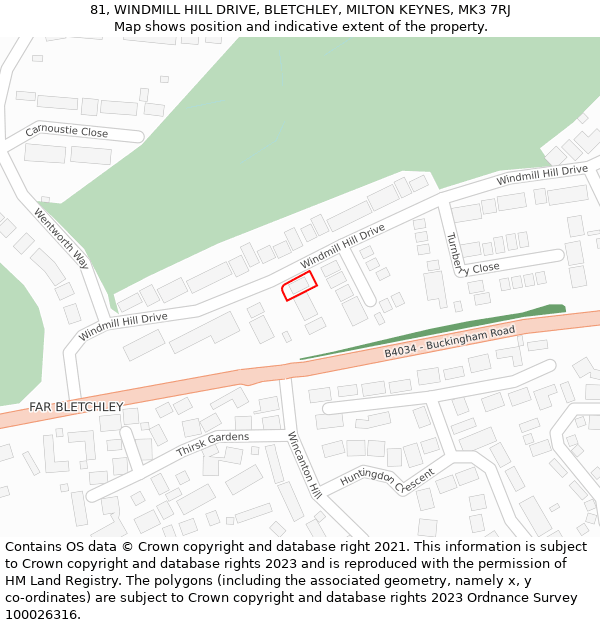 81, WINDMILL HILL DRIVE, BLETCHLEY, MILTON KEYNES, MK3 7RJ: Location map and indicative extent of plot