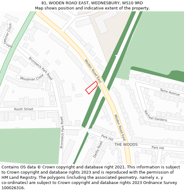 81, WODEN ROAD EAST, WEDNESBURY, WS10 9RD: Location map and indicative extent of plot