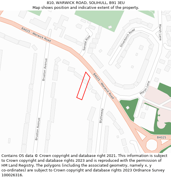 810, WARWICK ROAD, SOLIHULL, B91 3EU: Location map and indicative extent of plot