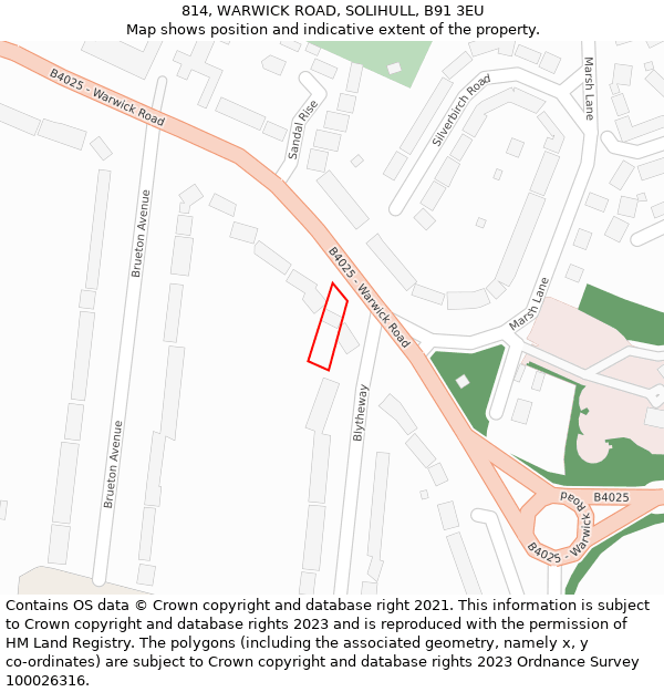 814, WARWICK ROAD, SOLIHULL, B91 3EU: Location map and indicative extent of plot