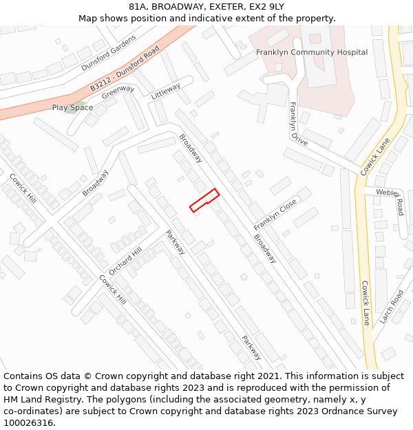 81A, BROADWAY, EXETER, EX2 9LY: Location map and indicative extent of plot