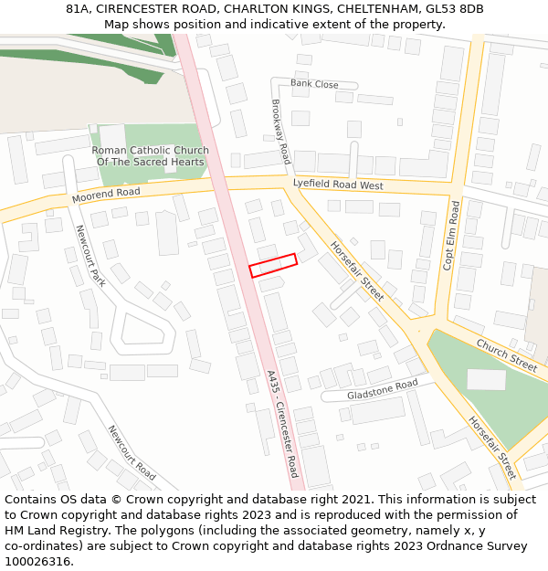 81A, CIRENCESTER ROAD, CHARLTON KINGS, CHELTENHAM, GL53 8DB: Location map and indicative extent of plot