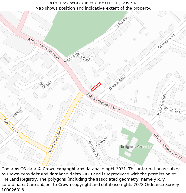 81A, EASTWOOD ROAD, RAYLEIGH, SS6 7JN: Location map and indicative extent of plot