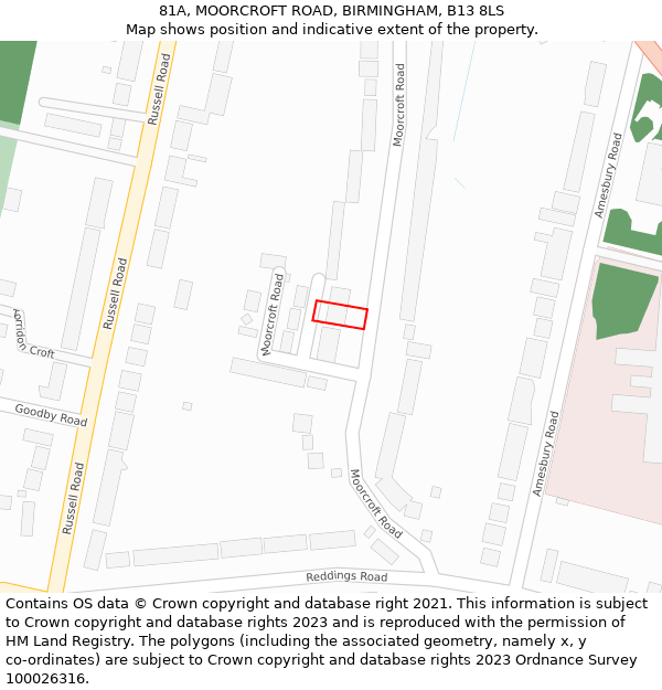 81A, MOORCROFT ROAD, BIRMINGHAM, B13 8LS: Location map and indicative extent of plot