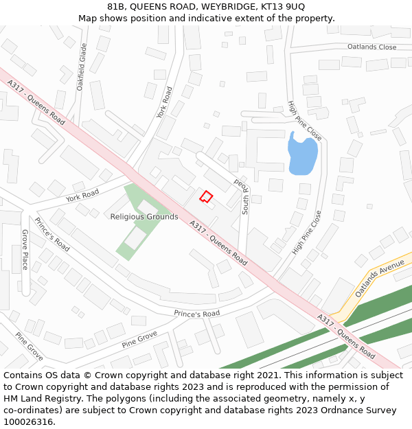 81B, QUEENS ROAD, WEYBRIDGE, KT13 9UQ: Location map and indicative extent of plot