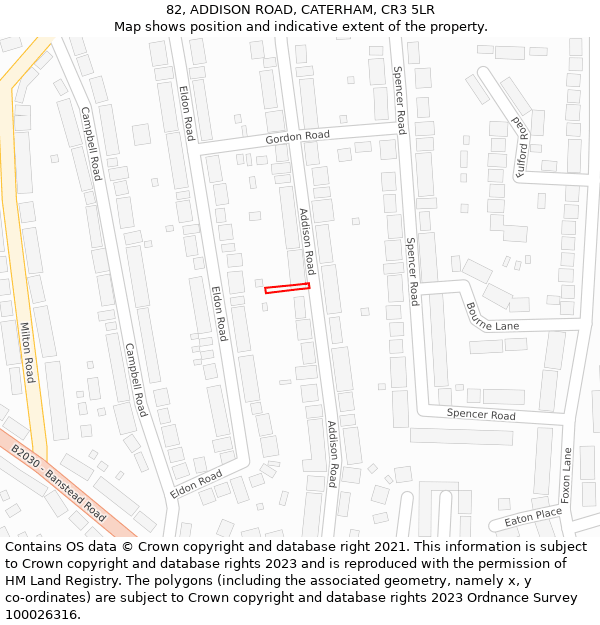 82, ADDISON ROAD, CATERHAM, CR3 5LR: Location map and indicative extent of plot