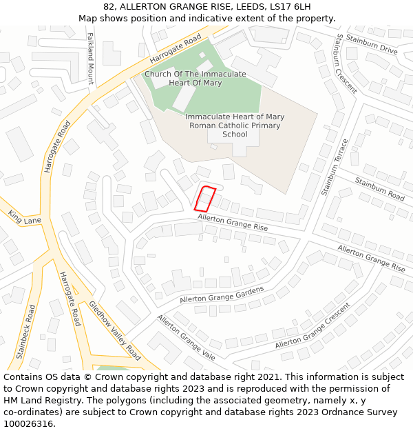 82, ALLERTON GRANGE RISE, LEEDS, LS17 6LH: Location map and indicative extent of plot