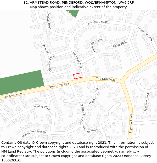 82, ARMSTEAD ROAD, PENDEFORD, WOLVERHAMPTON, WV9 5RF: Location map and indicative extent of plot