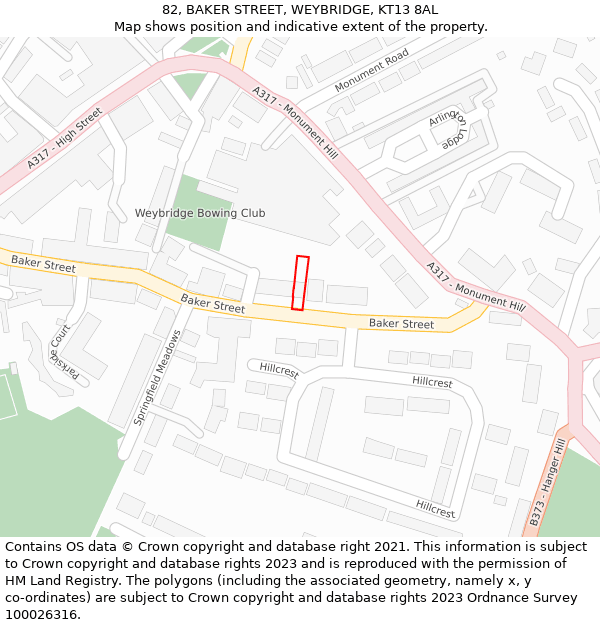 82, BAKER STREET, WEYBRIDGE, KT13 8AL: Location map and indicative extent of plot