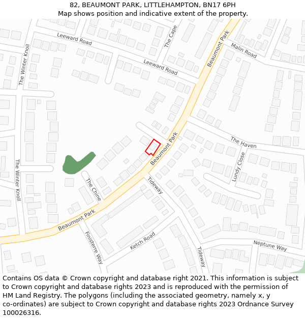82, BEAUMONT PARK, LITTLEHAMPTON, BN17 6PH: Location map and indicative extent of plot