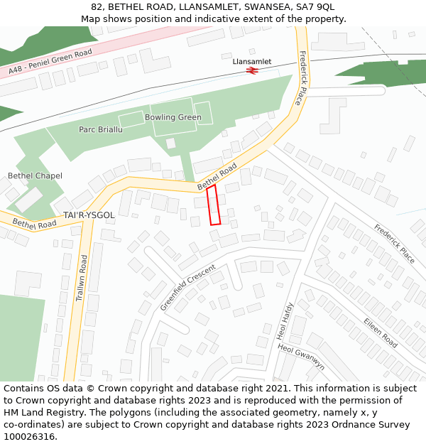 82, BETHEL ROAD, LLANSAMLET, SWANSEA, SA7 9QL: Location map and indicative extent of plot