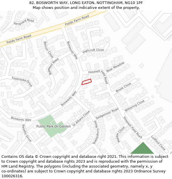 82, BOSWORTH WAY, LONG EATON, NOTTINGHAM, NG10 1PF: Location map and indicative extent of plot