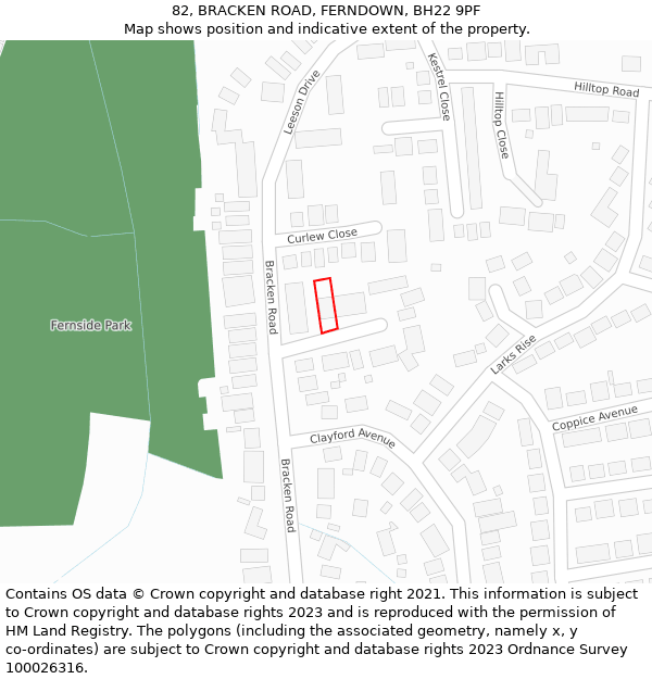 82, BRACKEN ROAD, FERNDOWN, BH22 9PF: Location map and indicative extent of plot