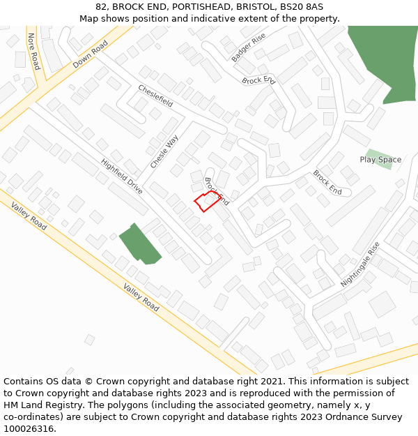 82, BROCK END, PORTISHEAD, BRISTOL, BS20 8AS: Location map and indicative extent of plot