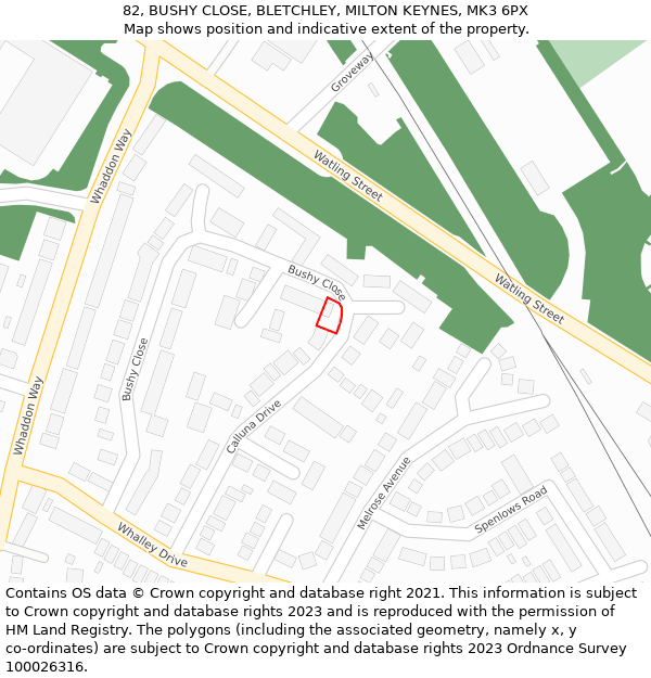 82, BUSHY CLOSE, BLETCHLEY, MILTON KEYNES, MK3 6PX: Location map and indicative extent of plot