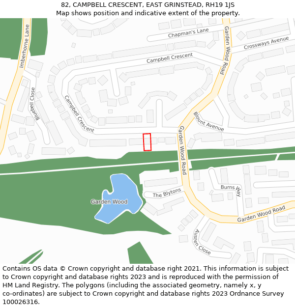 82, CAMPBELL CRESCENT, EAST GRINSTEAD, RH19 1JS: Location map and indicative extent of plot