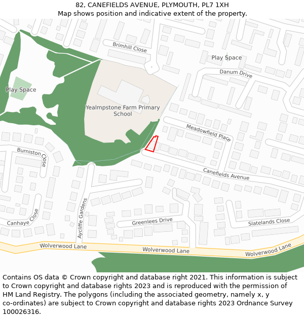 82, CANEFIELDS AVENUE, PLYMOUTH, PL7 1XH: Location map and indicative extent of plot