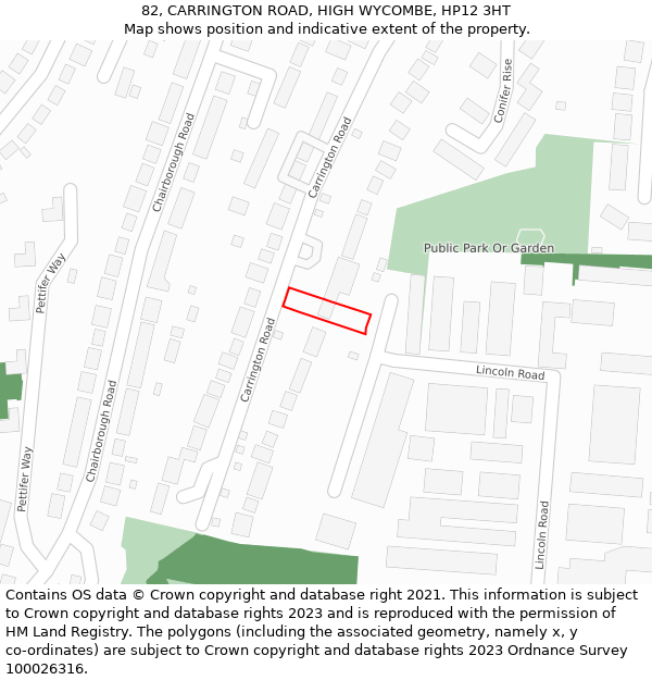 82, CARRINGTON ROAD, HIGH WYCOMBE, HP12 3HT: Location map and indicative extent of plot