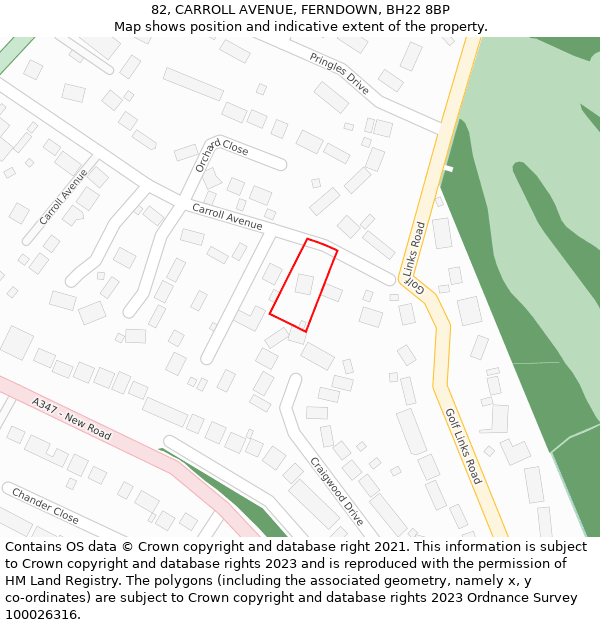 82, CARROLL AVENUE, FERNDOWN, BH22 8BP: Location map and indicative extent of plot