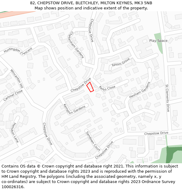 82, CHEPSTOW DRIVE, BLETCHLEY, MILTON KEYNES, MK3 5NB: Location map and indicative extent of plot