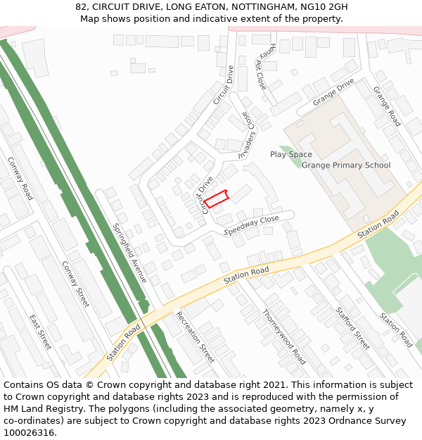 82, CIRCUIT DRIVE, LONG EATON, NOTTINGHAM, NG10 2GH: Location map and indicative extent of plot