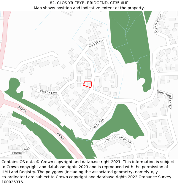 82, CLOS YR ERYR, BRIDGEND, CF35 6HE: Location map and indicative extent of plot