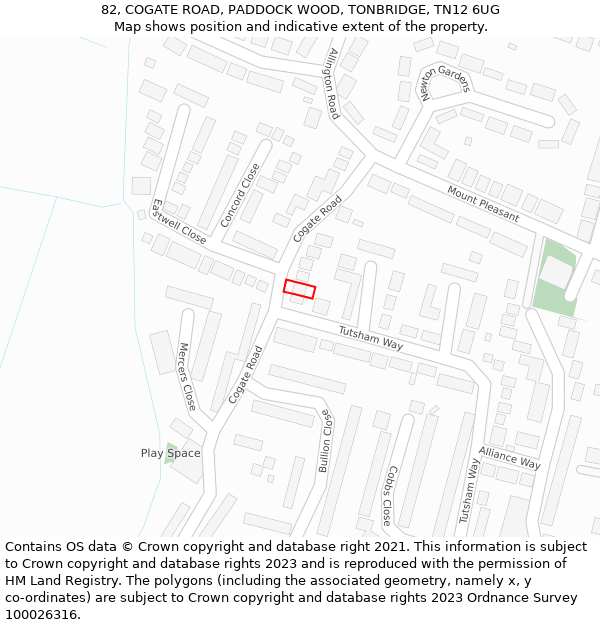 82, COGATE ROAD, PADDOCK WOOD, TONBRIDGE, TN12 6UG: Location map and indicative extent of plot