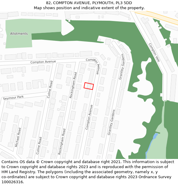 82, COMPTON AVENUE, PLYMOUTH, PL3 5DD: Location map and indicative extent of plot