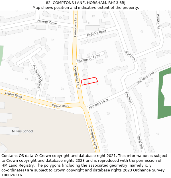 82, COMPTONS LANE, HORSHAM, RH13 6BJ: Location map and indicative extent of plot