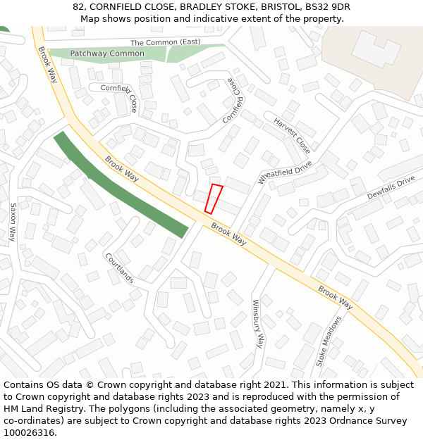 82, CORNFIELD CLOSE, BRADLEY STOKE, BRISTOL, BS32 9DR: Location map and indicative extent of plot