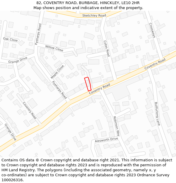 82, COVENTRY ROAD, BURBAGE, HINCKLEY, LE10 2HR: Location map and indicative extent of plot