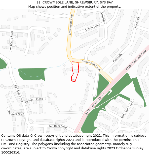 82, CROWMEOLE LANE, SHREWSBURY, SY3 8AY: Location map and indicative extent of plot