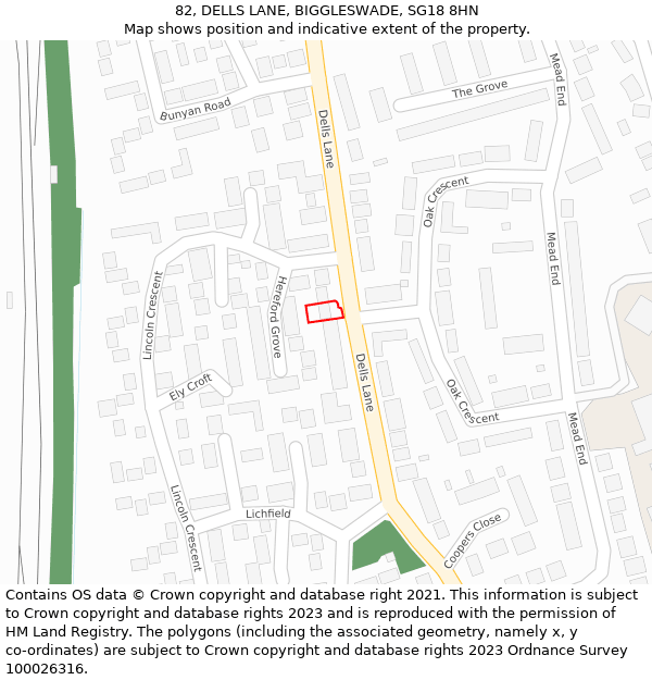 82, DELLS LANE, BIGGLESWADE, SG18 8HN: Location map and indicative extent of plot