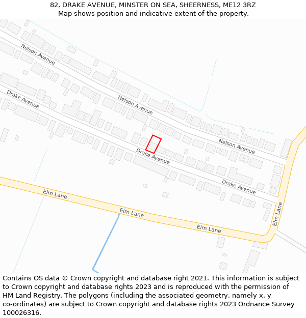 82, DRAKE AVENUE, MINSTER ON SEA, SHEERNESS, ME12 3RZ: Location map and indicative extent of plot