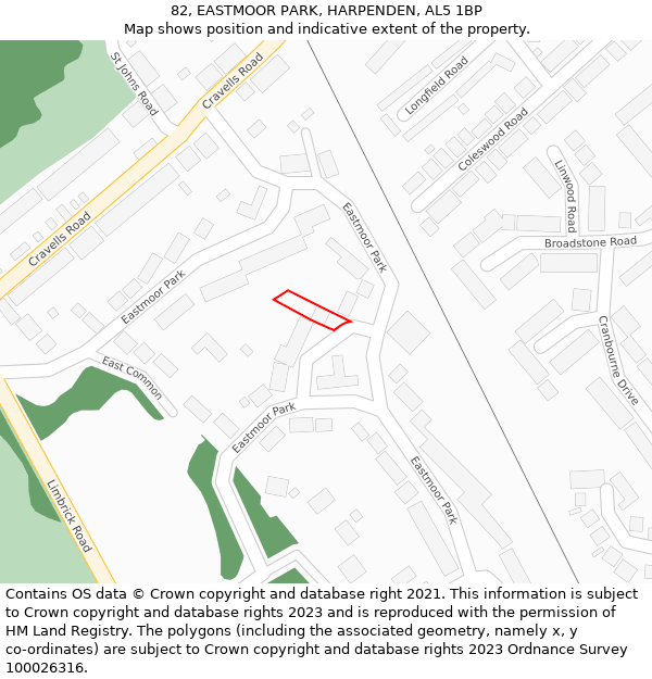 82, EASTMOOR PARK, HARPENDEN, AL5 1BP: Location map and indicative extent of plot