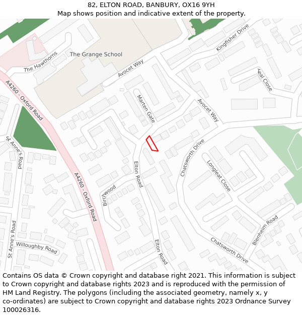 82, ELTON ROAD, BANBURY, OX16 9YH: Location map and indicative extent of plot