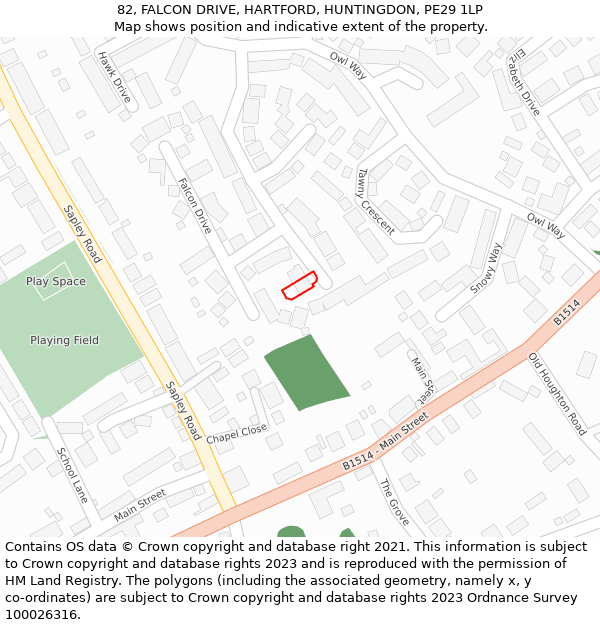 82, FALCON DRIVE, HARTFORD, HUNTINGDON, PE29 1LP: Location map and indicative extent of plot