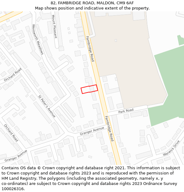 82, FAMBRIDGE ROAD, MALDON, CM9 6AF: Location map and indicative extent of plot