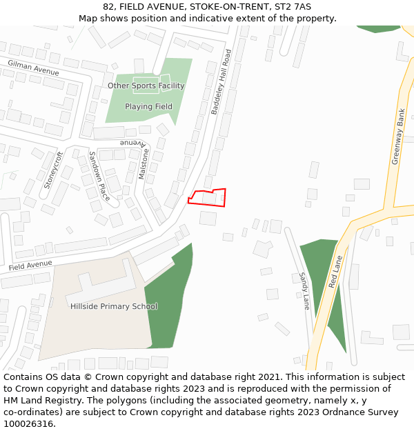 82, FIELD AVENUE, STOKE-ON-TRENT, ST2 7AS: Location map and indicative extent of plot